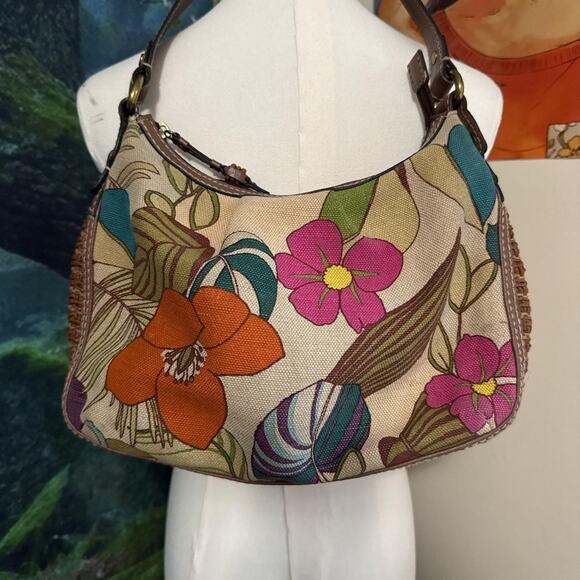 fossil modern vintage floral boho rattan shoulder bag y2k retro purse - Picture 6 of 7